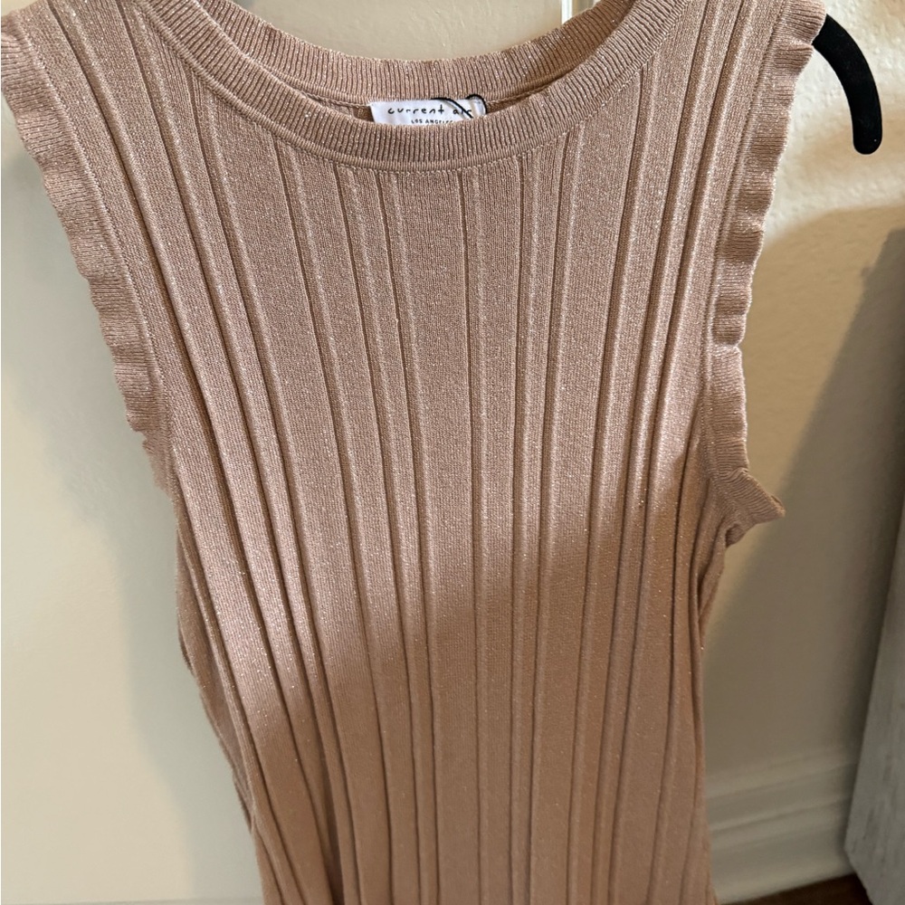 Current Air Ribbed Knit Top in Shimmer Beige